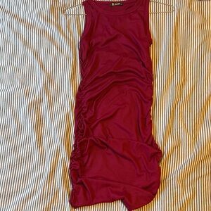 Sleeveless Ruched Dress in Deep Red